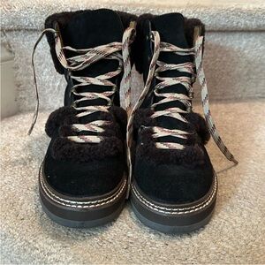 Black Fur-Lined Lace-Up Boots